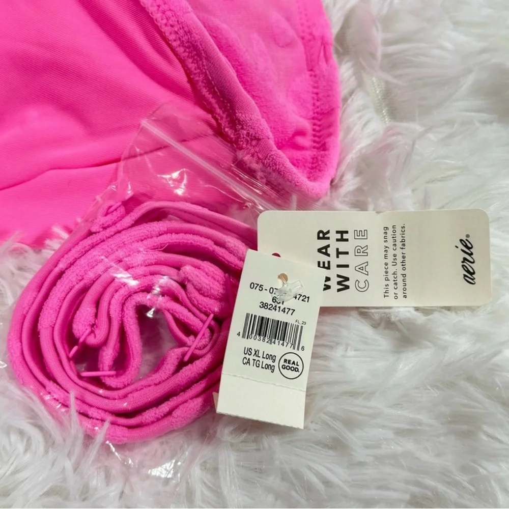Aerie One Piece Size XL Terry Cut Out Strapless Neon Pink Swimsuit NWT - Picture 5 of 6